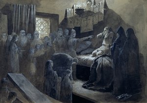 Ivan IV (1530-84) den forferdelige besøkt av spøkelsene til dem han myrdet (penn og blekk med kroppsfarge på papir)