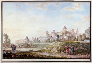Utsikt over festningen Tighina ved Bendery i Moldavia - Akvarell på papir av Mikhail Matveevich Ivanov (1758-1823)