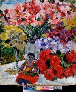 Blomster og en dukke - Maleri av Mikhail Nikolayevich Yakovlev (1880-1942), olje på lerret