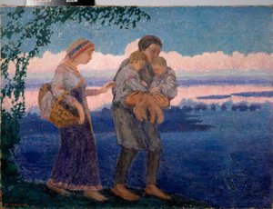 Evening Homecoming - Maleri av Mikhail Nikolayevich Yakovlev (1880-1942), olje på lerret