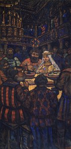 The Wedding of the Grand Duke Vladimir I. Svyatoslavich Triptych, Sentralpanel, 1920-tallet av Mikhail Nikolayevich Yakovlev