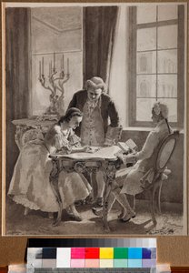 ""Den russiske språkleksjonen til keiserinne Katarina II (1729-1796)" (russisk språkleksjon til keiserinne Katarina II) Penn- og blekktegning av Mikhail Klodt (1835-1914) av Mikhail Petrovich Klodt