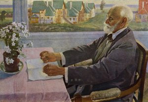 Portrett av den russiske fysiologen Ivan Pavlov (farge litho) av Mikhail Vasilievich Nesterov