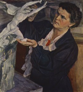 Portrett av sovjetisk billedhugger med et annet ansikt (med farge) av Mikhail Vasilievich Nesterov
