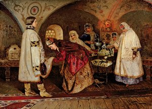 Tsar Alexei Mikhailovich (1629-76) møter sin brud, Maria Miloslavasky, 1887 av Mikhail Vasilievich Nesterov