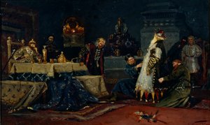 Faller sot. Boyar Druzhina Andreevich Morozov før Ivan the Terrible, 1885 av Mikhail Vasilievich Nesterov