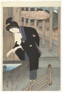 Besøker Kiyomizu-tempelet Kiyomizu-mote (tittel på objekt) Den første serien av et nytt utvalg kjente ansikter fra Kyoto. (serietittel) av Miki Suizan