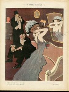 Illustrasjon av Miklos Vadasz (1884-1927) i Le Rire, 07/03/08 - Leiekontrakten - Prostitusjon, intern arkitektur