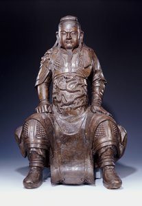 En fin stor tidlig Ming-bronsefigur av Guandi av Ming Dynasty Chinese School
