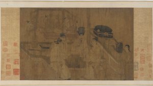 The Double Screen: Emperor Li Jing Watching his Brothers Play Weiqi (blekk og farge på silke)