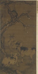 Tre geiter under et blomstrende plommetre, 1500-1600-tallet