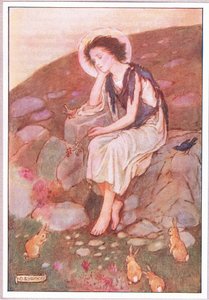 Det var den lille grå veien under som øynene hans var festet på (farge litho) av Minnie Didbin Spooner