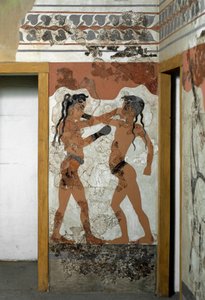 Minoisk kunst: "" slåssing mellom to boksere""" Fresco fra Akrotiri til Santorini. 1500-tallet f.Kr. Athen, Nasjonalt arkeologisk museum av Minoan