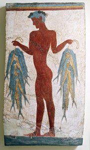 Gresk sivilisasjon, freskomaleri som viser fisker, fra Akrotiri, Thera, Santorini, Hellas (fresco) av Minoan