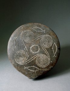 Minoisk kunst: sirkulær skive av Naxos i terrakotta. Minoisk sivilisasjon. 2400-2000 f.Kr. Athen, Nasjonalt arkeologisk museum av Minoan