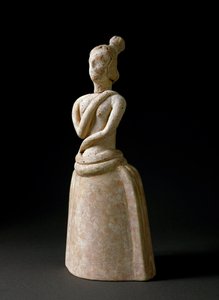 Minoisk kunst: terrakottafigur av kvinne i en holdning av tilbedelse. Fra helligdommen til Piskokephalo på Kreta. 1700-1450 f.Kr. Dim. 24,6 cm Heraklion, arkeologisk museum av Minoan