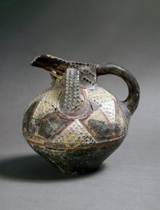 Minoen art: keramikkvase i barbotinstil. Fra Agia Triada (Hagia Triada). Omtrent 1500 f.Kr. Dim. 15,5 cm Heraklion, arkeologisk museum av Minoan