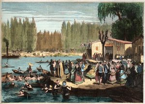 Svømming ved La Grenouillere, like utenfor Paris - La Grenouillere ved Croissy-sur-Seine i 1869 - etter Miranda av Miranda Miranda