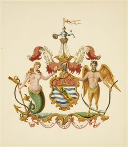 Arms of the Society of Merchant Venturers, ca. 1830 (blyant og akvarell på papir) av Miss (attr.to) Braikenridge