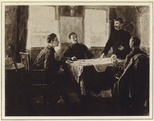 Joseph Stalin i hovedkvarterets vogn i Tsaritsyn, russisk borgerkrig