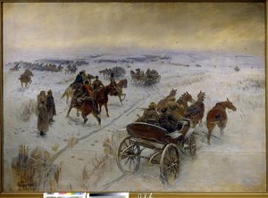 Slaget ved Yegorlykskaya (Russland). Episode av den russiske borgerkrigen (1917-1923), konfrontasjon av kavaleriet til den røde hæren og den hvite hæren, i de snødekte slettene. Maleri av Mitrofan Borisovich Grekov (1882-1934), olje på lerret