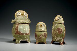 Tre Mixtec polykrome terrakotta-bildekar, ca. 900-1200