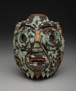 Maske, muligens av Tlaloc, ca. 1350-1521 (tre, turkis, skall, brunkull og harpiks)