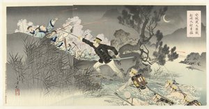 Den voldsomme kampen ved Ansung-elven, heltemoten til kaptein Matsuzaki Anjô no watashi daigekisen Matsuzaki Taii yûmo (tittel på objekt) av Mizuno Toshikata