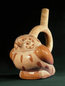Precolombiansk kunst, Mochica-kultur (Ugly): terrakottavase i form av en ugle. 100 f.Kr.-800 e.Kr. Lima, Nasjonalmuseet for antropologi og arkeologi, Peru