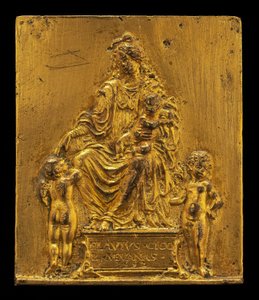 Madonna og barn tronet med to engler, 1552. av Moderno