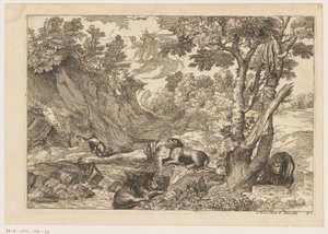 Landskap med den angrende Jerome og tre hvilende løver Landskap etter Titian (serietittel)