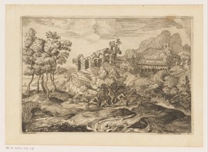 Landskap med hyrder med en flokk ved en ruin Landskap etter Titian (serietittel)