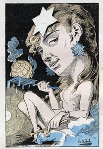 Allegori om hetebølgen i "" Le Trombinoscope"" av Touchatout, tegneserie av B. Moloch fra 1882 (1849-1909). Privat samling.