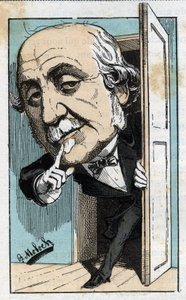 Portrett av Albert, hertug av Broglie (1821-1901), fransk historiker og politiker i "Le Trombinoscope"" av Touchatout, tegneserie av B. Moloch fra 1882 (1849-1909). Privat samling. av Moloch