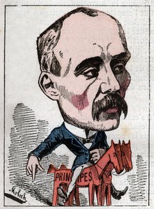 Portrait of Georges Clemenceau (1841-1929) politician in “Le Trombinoscope”” by Touchatout, caricature by B. Moloch of 1882 (1849-1909). Private collection. av Moloch