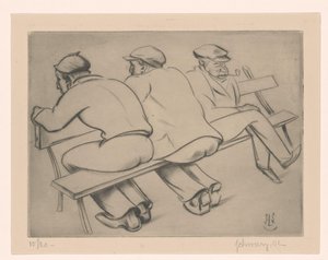 Tre menn på en sofa av Mommie Schwarz (signed by artist)
