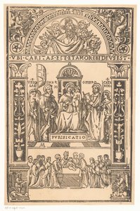 Maria med barn og hellige Hellig samtale Sacra-samtale av Monogrammist AM (prentmaker 16e eeuw)