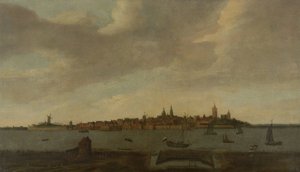 Utsikt over Heusden av Monogrammist FK (Noordelijke Nederlanden)