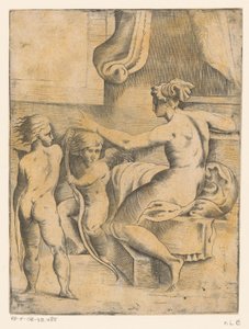 Venus med to putti av Monogrammist FP (Italië; 16e eeuw)