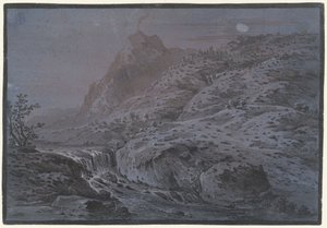 Vulkanlandskap ved måneskinn av Monogrammist IAR of IAP