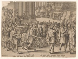 Inntreden av Scipio Africanus etter hans seier over Kartago History of Scipio Africanus (serietittel) av Monogrammist ICG