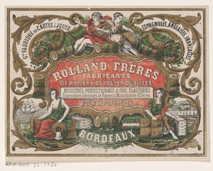 Visittkort til Rolland Frères, papirprodusent i Bordeaux av Monogrammist PC (lithograaf)