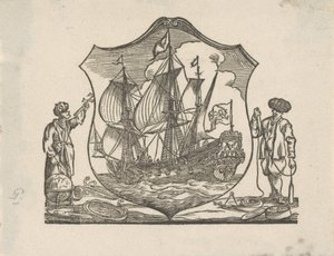 Vignett med et VOC-skip av Monogrammist P