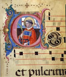 Ms 543 Historikert initial med St. Lawrence, fra en psalter, ca. 1515 (vellum)