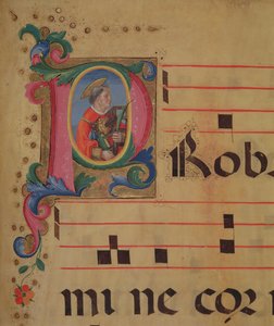 Ms 543 f.113r Historikert initial P med St. Lawrence, fra en psalter, ca. 1515