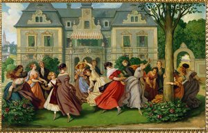 Selskapsspill, et herregård i bakgrunnen … (oljemaleri) av Moritz Ludwig von Schwind