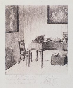 Utsikt over Franz Schuberts rom (negravering) av Moritz Ludwig von Schwind