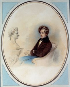 Portrett av kongen av Roma Napoleon II, hertug av Reichstadt (1811-1832), sønn av keiser Napoleon I (1769-1821), foran farens byste Trykk av Moritz Michael Daffinger (1790-1849) Privatsamling fra 1800-tallet