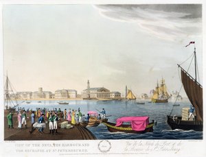 Utsikt over Neva, havnen og utvekslingen i St. Petersburg, illustrasjon for juni fra 