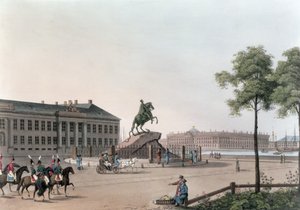 Utsikt over Peter den stores sted og Senatets hus i St. Petersburg, illustrasjon for mai fra 